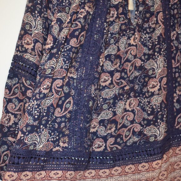 KNOX ROSE Rayon Cotton Lace Flare Peasant Style Boat-Neck Elastic Blouse XS - Picture 8 of 11